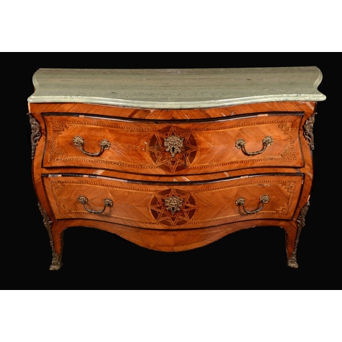 1670 - An 18th century Italian gilt metal-mounted walnut and marquetry bombé-shaped commode, serpentine gre... 