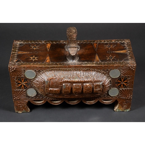 1700 - Folk Art - an unusual 19th century American brass and copper mounted shoe shine box, decorated in th... 