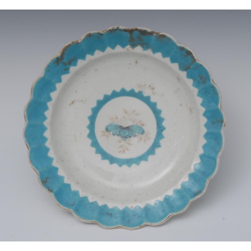 171 - A Worcester shaped circular plate, painted to centre with stylised flower, within turquoise chevron ... 