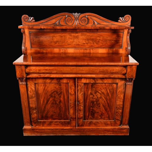 1712 - A George/William IV mahogany chiffonier, shaped cresting above a rectangular superstructure with lot... 