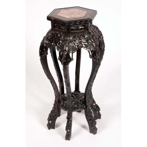 1737 - A Chinese carved hardwood stand, rouge marble insert top, c.1900