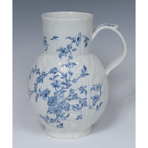 181 - A Worcester Cabbage Leaf Floral pattern Dutch jug, decorated in underglaze blue with scrolling folia... 