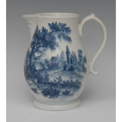 194 - A rare Worcester European Landscape pattern water jug,  printed with landscape and ruins, mask spout... 