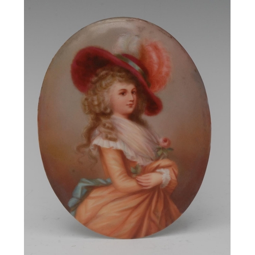 223 - A 19th century porcelain oval plaque, Duchess of Devonshire,12.5cm x 10cm