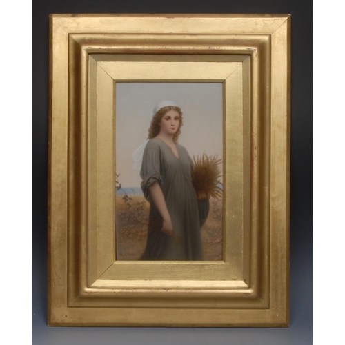 229 - A German rectangular plaque,  after Charles Landelle, Ruth in a Cornfield, 31cm x 18cm, framed