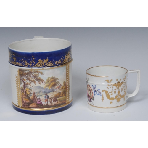 77 - A Derby Named View Porter mug, painted with In Italy within a gilt cartouche, banded cobalt blue bor... 