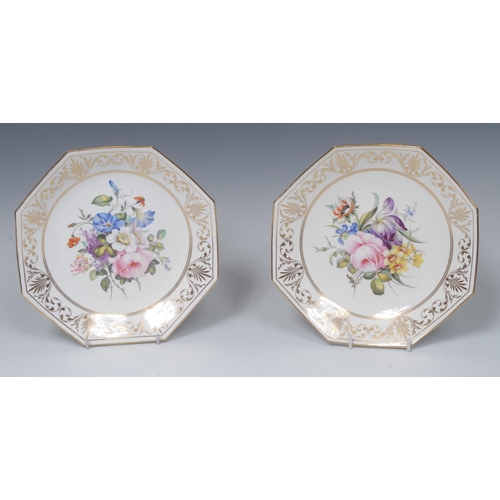 89 - A pair of Samson Hancock Derby  octagonal plates, painted by W M Moseley, signed with roses, honeysu... 