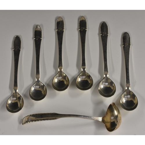 17 - Georg Jensen - a set of six silver Beaded or Kugel pattern spoons, ensuite with a Rope or Perle patt... 