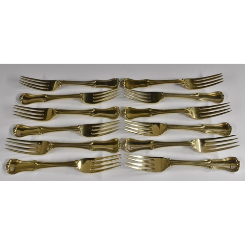 31 - A set of twelve William IV silver-gilt King's pattern variant dessert forks, William Chawner, London... 