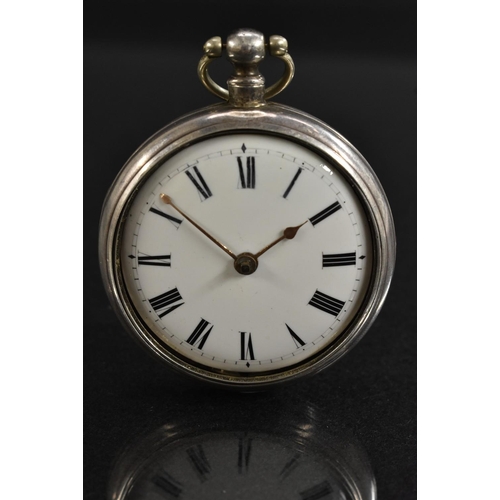 3065 - A George III silver pair case pocket watch, J & H Peachey, London, whire enamel dial, bold Roman num... 