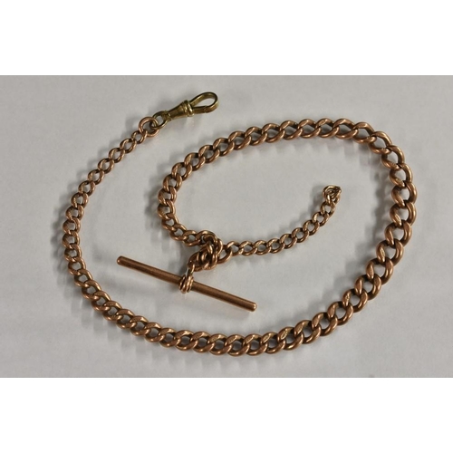 3139 - A 9ct rose gold graduating curb link Albert chain, T bar terminal, 32cm long, 28.7g gross