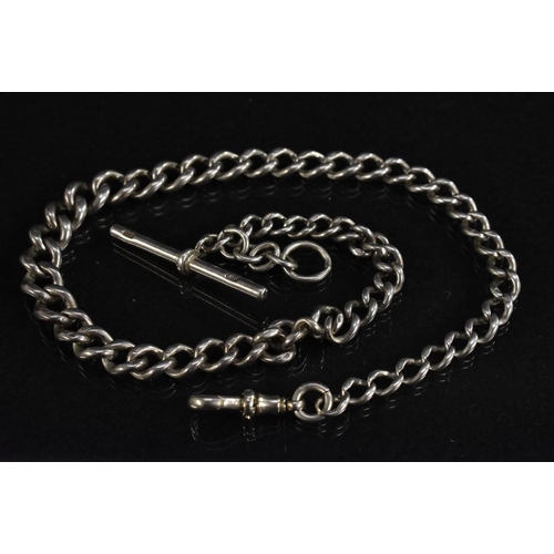 3149 - A hallmarks silver graduated curb link Albert chain, Tbar and loop terminals, 37.5cm long, 42.6g gro... 