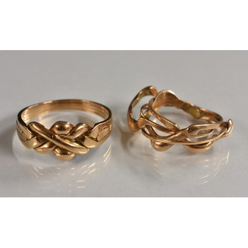 3179 - Jewellery - a high carat gold overlapping intertwined four section love Knot ring, size Y, another s... 