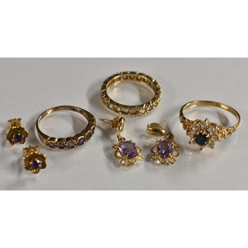 3229 - Jewellery - a pair of 9ct gold amethyst flowerhead earrings; another similar pair of droplets; a 9ct... 