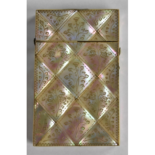 3370 - A Victorian mother of pearl calling card case, engraved floral design