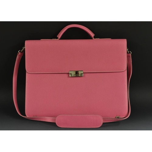 3397 - A Claudio Ferrici pink leather brief case, lime green liner, used once, dust bag