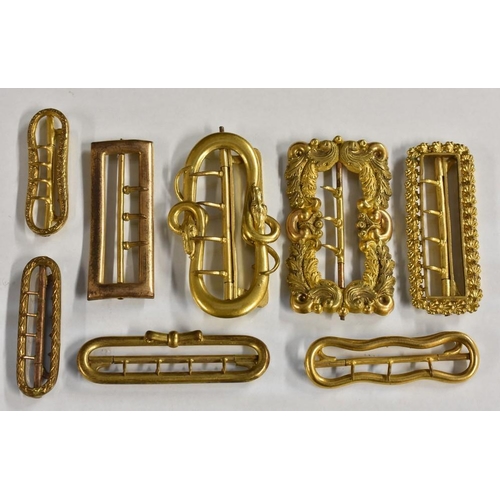 3402 - A quantity of lady's belt buckles, gilt metal, one as a pair of coiling serpents (8)