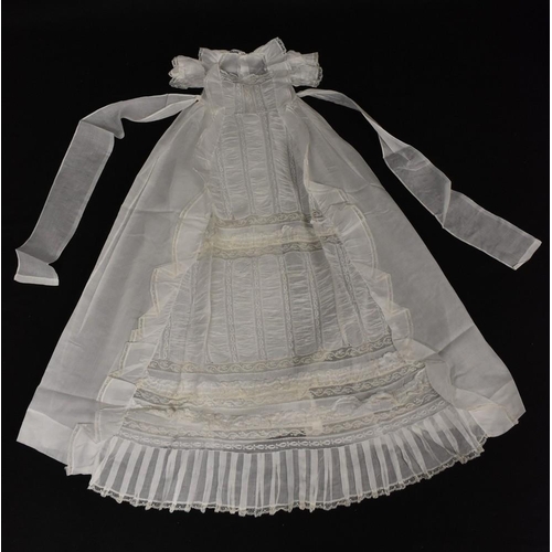 3431 - A 19th Century cotton Christening robe, broiderie anglaise; a late 19th Century robe, lace trim.embr... 