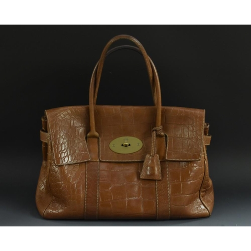 3477 - Handbags - a Mulberry mid tan crocodile effect Bayswater bag, postman's lock and padlock