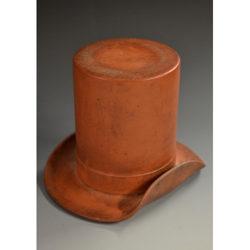 5061 - A 19th century terracotta novelty model, of a top hat, 12cm high, c.1880