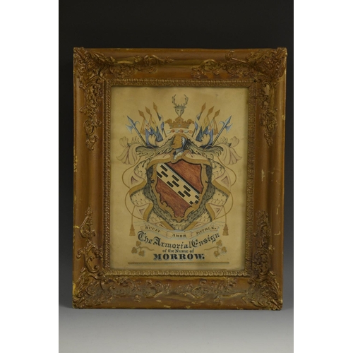 5064 - A 19th century watercolour armorial, titled, The Armorial Ensign of the Name of Morrow, 36cm x 26cm