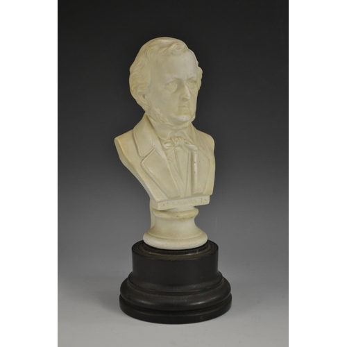 5079 - A Continental parian portrait bust, Wilhelm Richard Wagner (1813 - 1883), ebonised base, 22cm high o... 