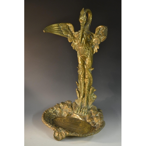 5086 - A French Art Nouveau umbrella stand, the whole centred by a heron with incurved flapping wings, stoo... 