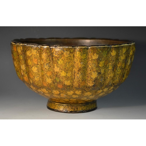 5109 - A Kashmiri lacquer and penwork papier mâché lobed circular bowl, decorated in the typical Indian tas... 