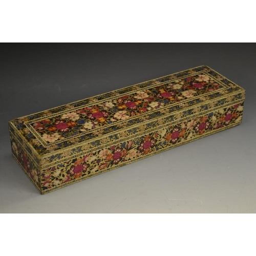 5110 - A Kashmiri penwork rectangular box and cover, decorated overall with flowers and dense foliage, 35.5... 