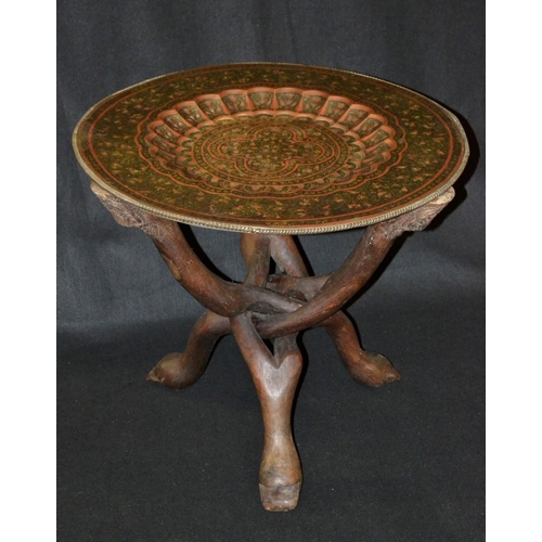 5119 - A late 19th century Indian Bidriware occasional table, the circular copper top engraved and chased w... 