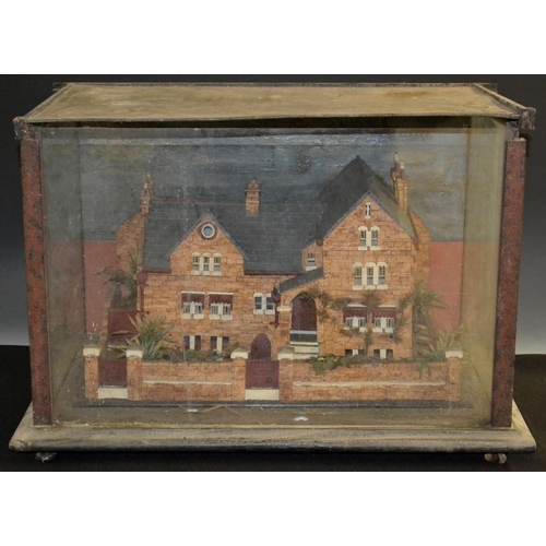 5123 - A late Victorian cork architectural diorama, the model as a substantial suburban villa, set in walle... 