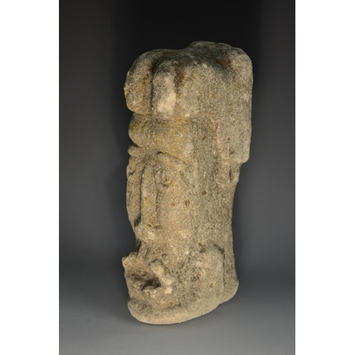 5126 - A Medieval limestone corbel, of narrow proportions, carved with the face of a grotesque scholar, 21c... 