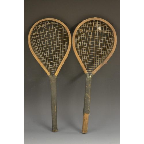 5138 - A pair of 19th century badminton or tennis racquets, 49cm long