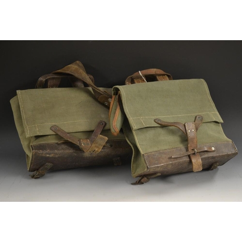 5154 - A pair of early 20th century brown leather and canvas saddle bags, 25cm deep, stamped F Zbinden Work... 