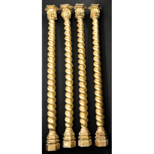 5176 - A set of four 19th century giltwood and gesso solomonic columns, moulded capitals, 123cm high