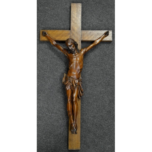 5182 - A substantial 19th century Flemish softwood Corpus Christi, oak cross, 103cm high overall