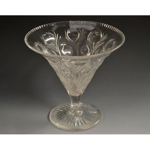 5193 - A Victorian glass conical specimen bloom vase, cut in the manner of Thomas Webb, with stylized flowe... 