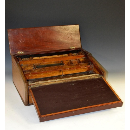 5198 - A 19th century Colonial hardwood writing box, hinged cover and folding sloping front enclosing a wri... 