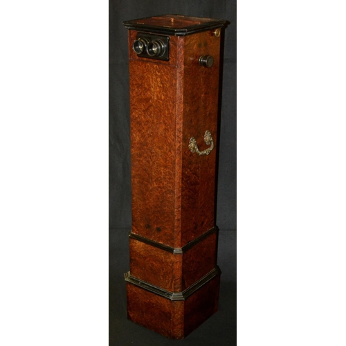 5863 - A substantial 19th century amboyna and ebonised floor-standing stereoscopic viewer,  hinged cover en... 