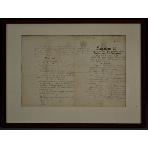 5893 - A 19th century French MS indenture, issued under the auspices of Napoleon III, signed and dated 1862... 