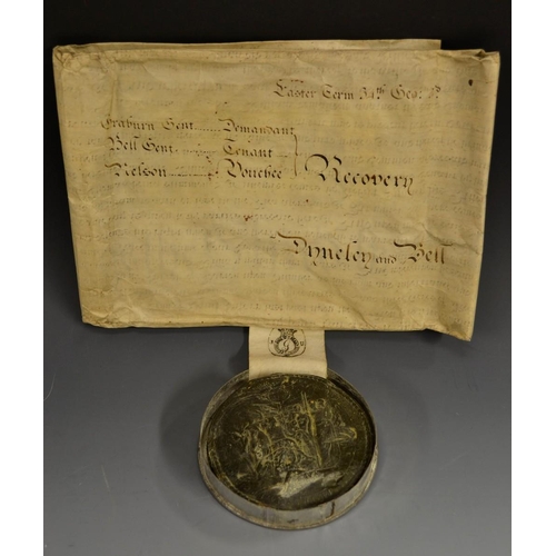 5895 - A George III scrivened MS vellum indenture and seal, of a dispute over land at Barton-upon-Humber, L... 