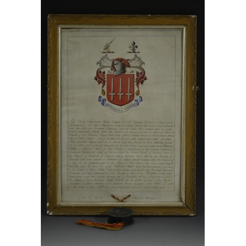 5896 - A late Victorian hand scrivened and illuminated grant of arms, to Thomas Clarke of Allerton Hall, Ch... 