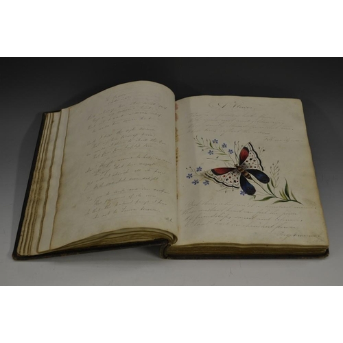 5899 - An early 19th century commonplace book, the front cover embossed R. Rowbottom's Album, drawn and col... 