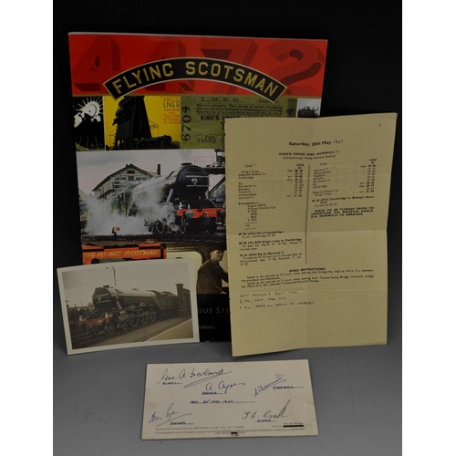 5922 - Railwayana - The Flying Scotsman - a b/w photographic postcard, signed in MS by the owner, driver, g... 