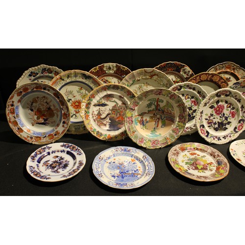 105 - Mason Ironstone - early to mid 19th century plates, various patterns;  etc, impressed and printed ma... 