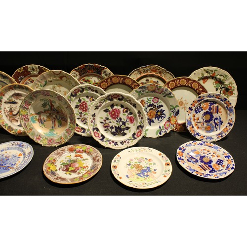 105 - Mason Ironstone - early to mid 19th century plates, various patterns;  etc, impressed and printed ma... 