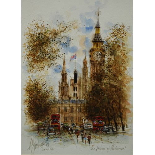 125 - Pictures & Prints - three contemporary watercolours of London interest, comprising the Houses of Par... 