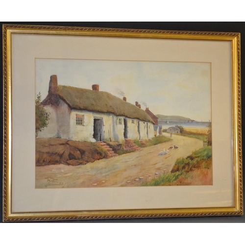 3107 - W Thomas (19th century) Thatched Cottages, Innishfree Island, Co. Galway signed, dated 99, watercolo... 