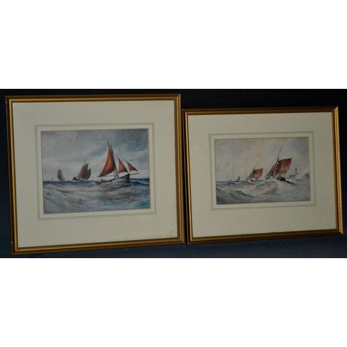 3109 - William Edwin James Dean (Royal Crown Derby Artist) Boats on a Choppy Sea signed, watercolour, 12cm ... 