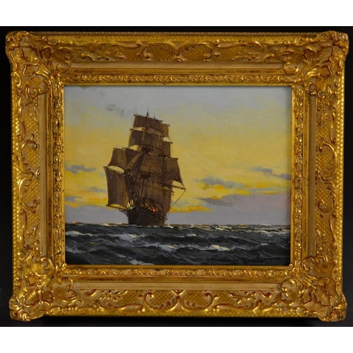 3117 - James Brereton (bn. 1941) The Clipper Mirage signed, dated 1980 to verso, oil on board, 21cm x 26cm